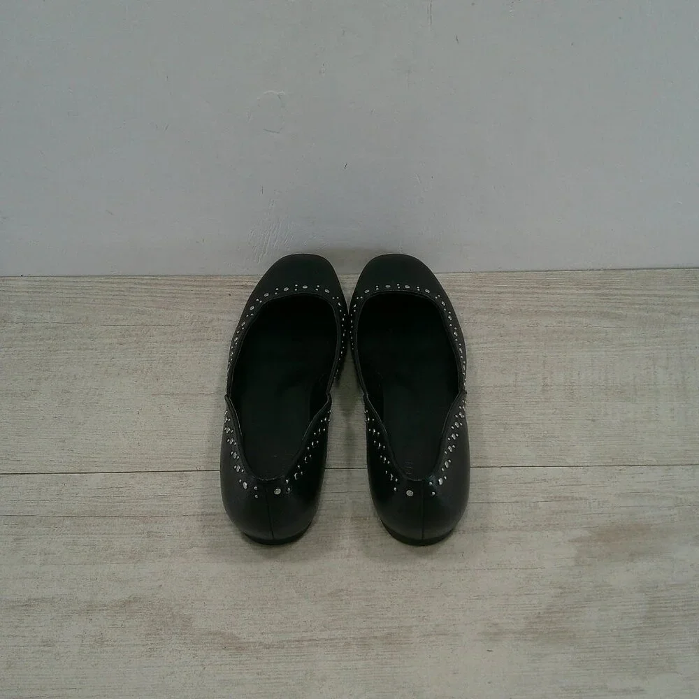 Naturalizer Black Leather D'Orsay Square Toe Studded Cody 3 Ballet Flats SZ 7.5